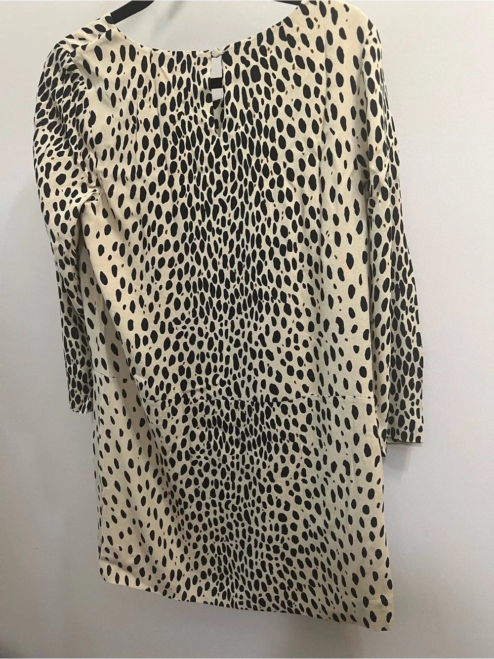 JCrew front pockets Cream and Black Spotted Long Sleeve Shift Dress Size 8